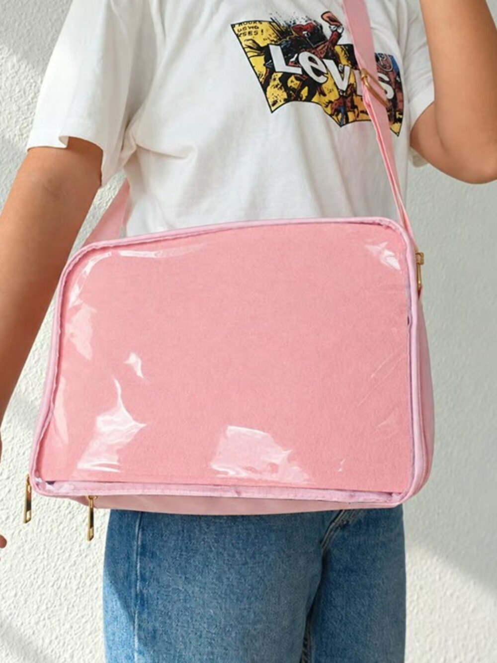 PINK Anime Ita Bag Crossbody Kawaii Messenger Bag Y2K Pin Display ItaBag